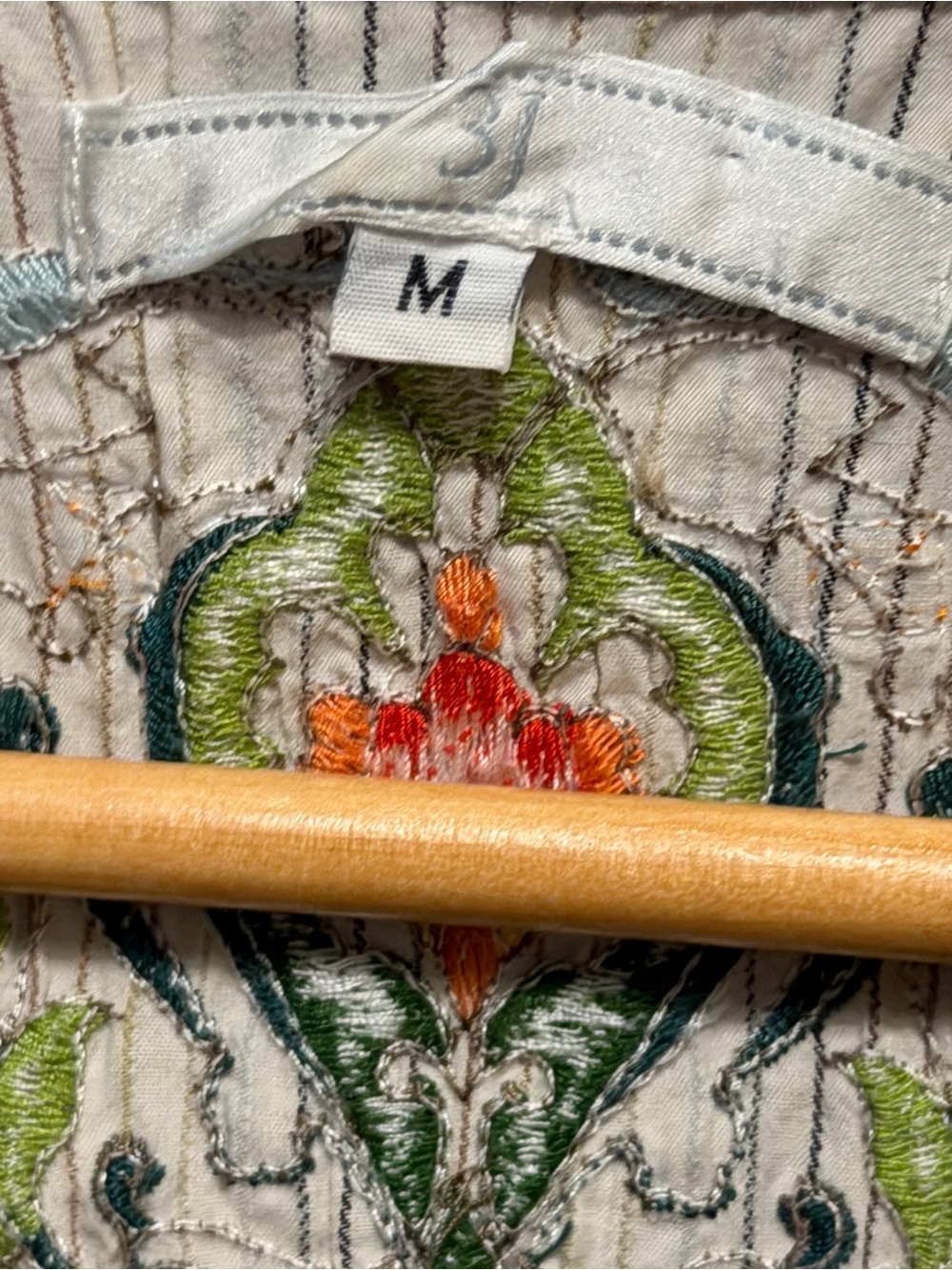 Johnny Was Embroidered Midi Dress M Boho Stripe Floral Tie Waist EUC - Picture 3 of 12